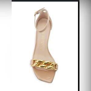 Stuart Weitzman‎, 2in Block Heel Sandals with gold chain, women’s size 6.5
